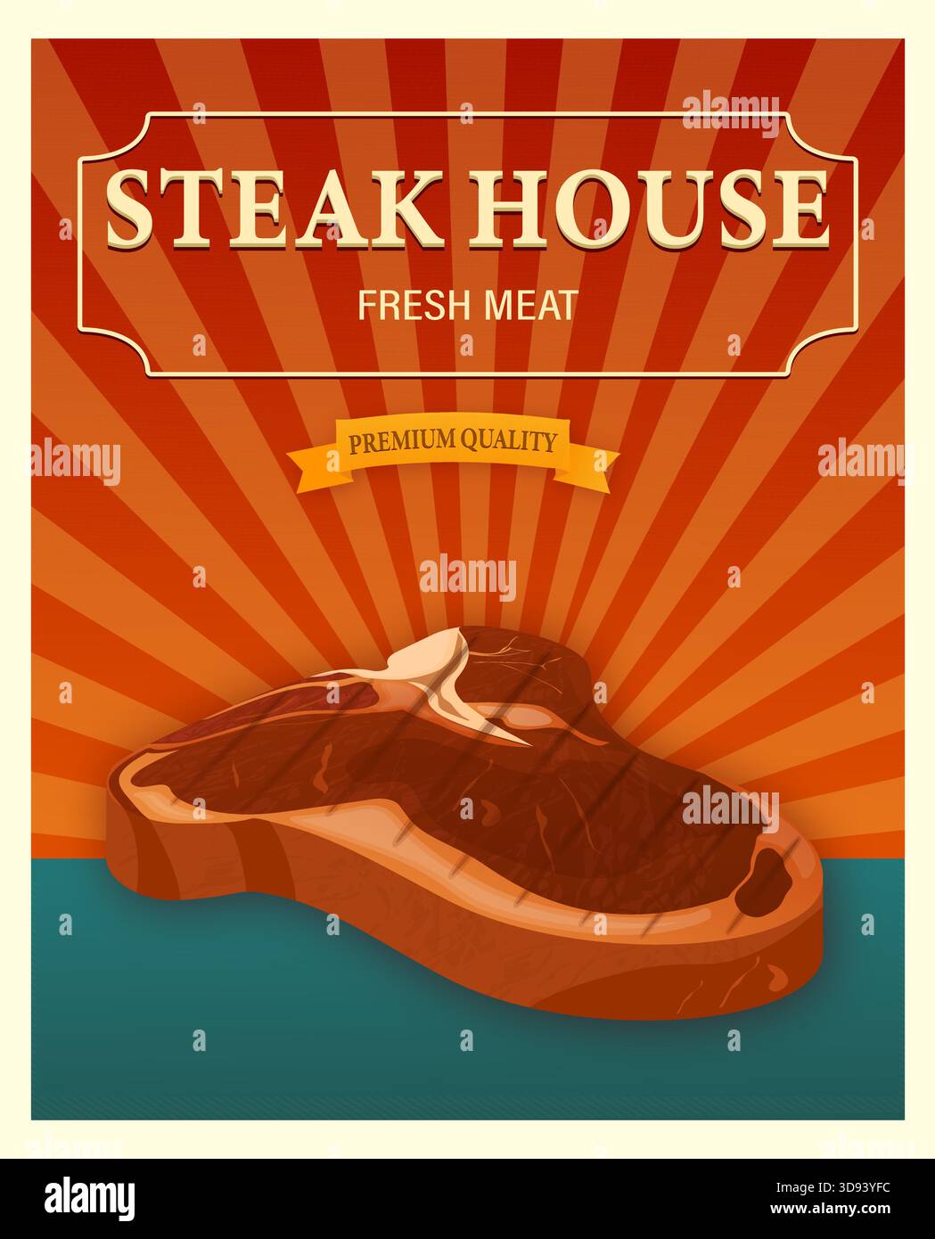 Steak house fresh meat premium quality poster design Stock Vector Image ...