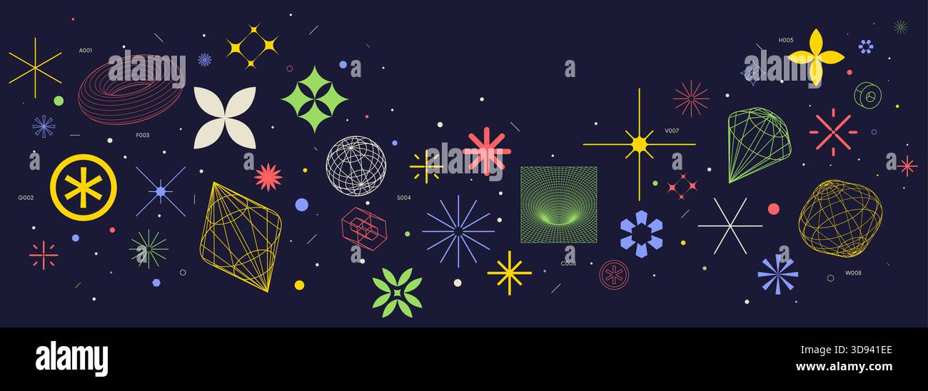 Vector abstract background with color extraordinary graphic elements of different shapes, Collection of various form, labels, stickers inspired by bru Stock Vector
