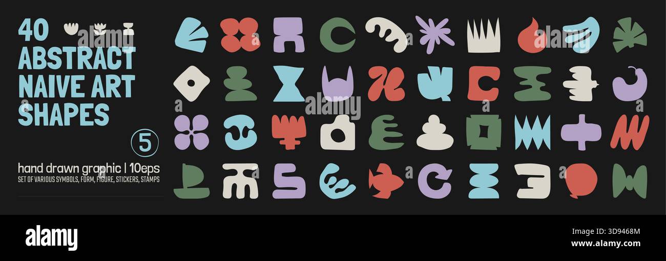 Collection of various hand drawn bizarre abstract geometric unusual ...