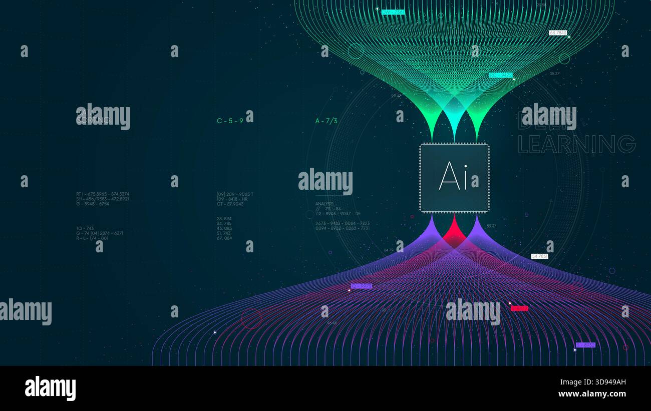 AI deep learning machine learning algorithm technology for artificial intelligence, Big data technology and network analyzing, Vector visualization in Stock Vector