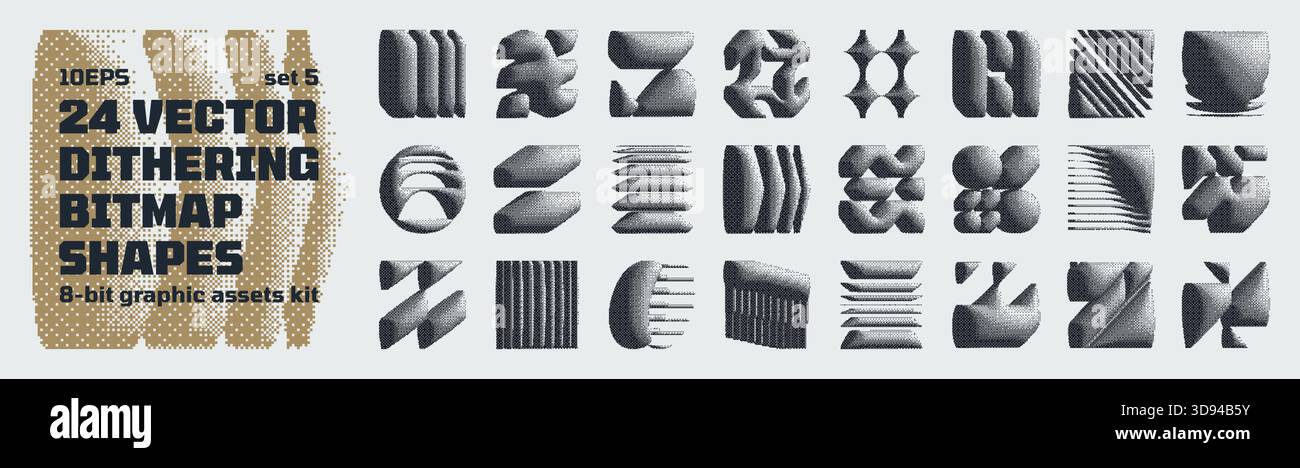 Dithering bitmap high-quality shapes, abstract geometric graphic assets ...