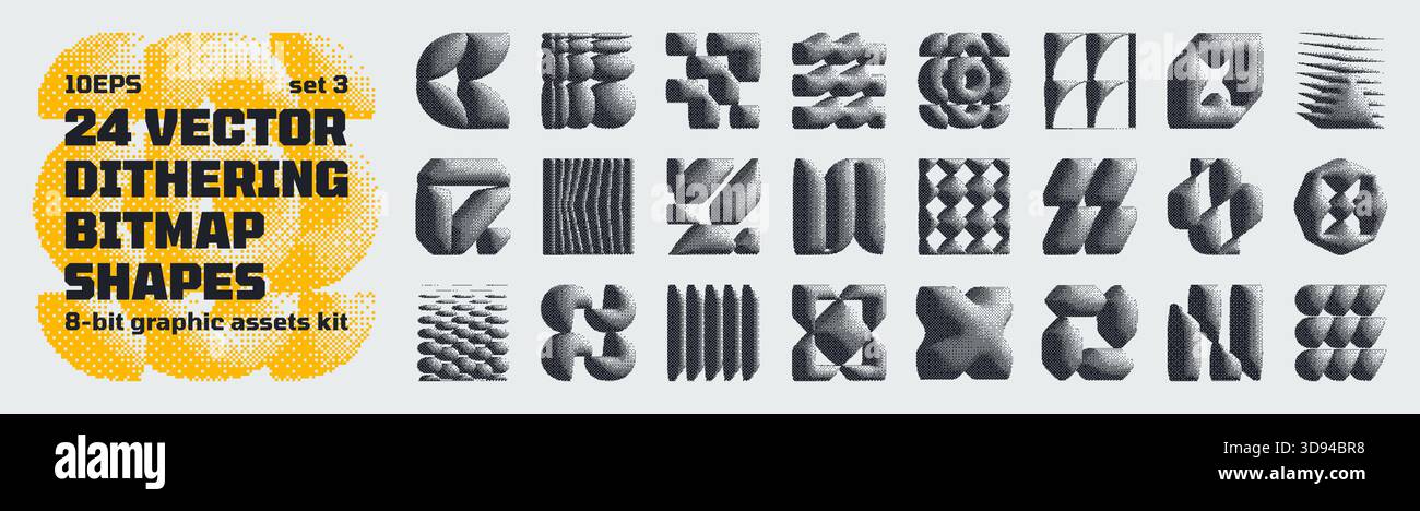 Dithering bitmap high-quality shapes, abstract geometric graphic assets ...