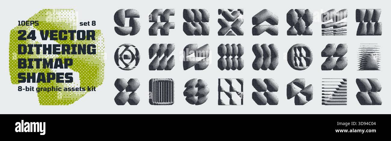 Dithering bitmap high-quality shapes, abstract geometric graphic assets ...