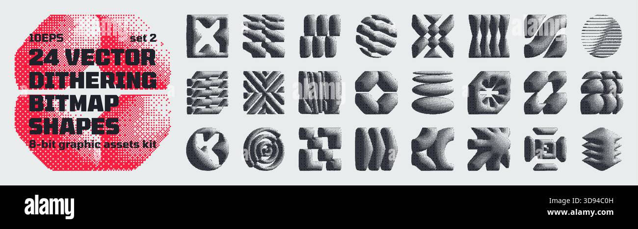 Dithering bitmap high-quality shapes, abstract geometric graphic assets ...