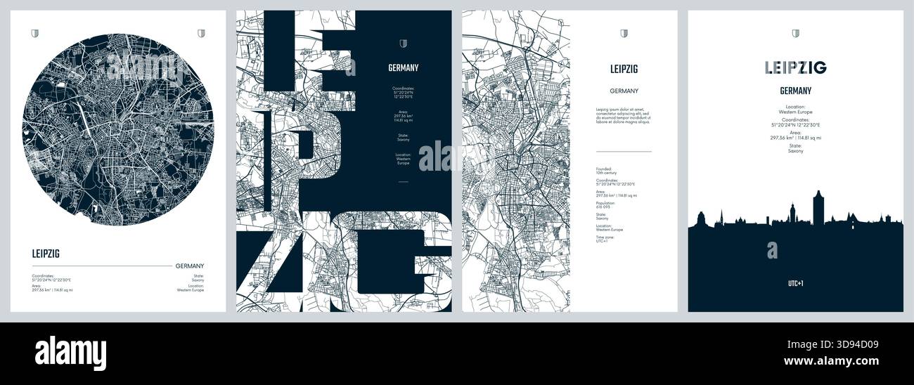 Set of travel posters with Leipzig, detailed urban street plan city map ...