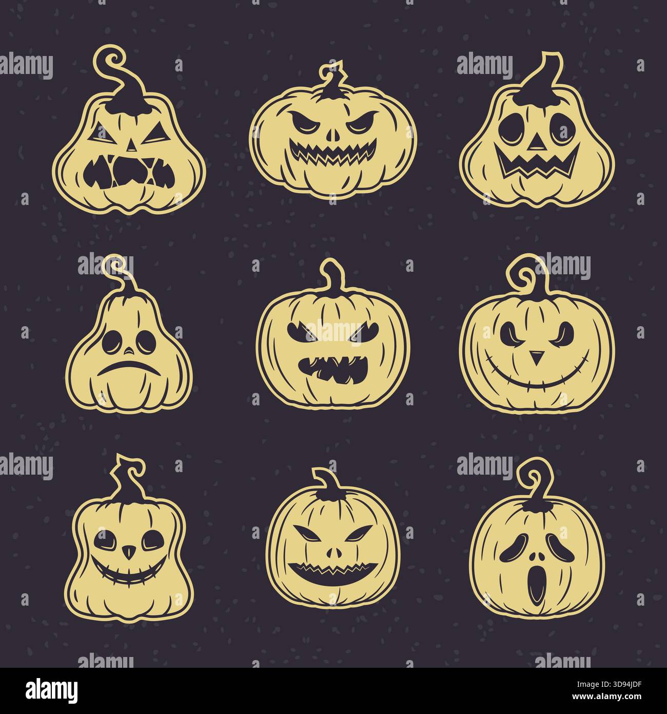 Vintage pumpkin icon pack with charming jack o lantern faces great for Halloween branding and design work Stock Vector