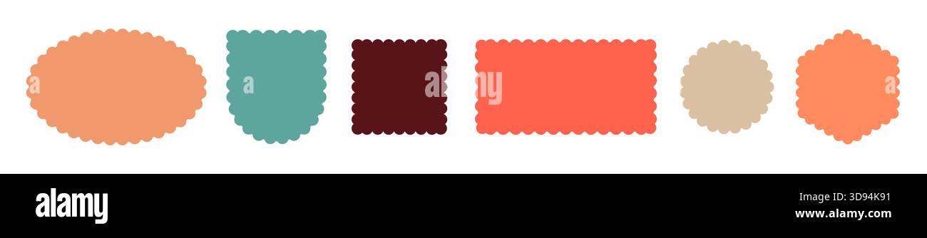 Frame scallop shape wavy edge vector border box stamp icon. Rectangle ...