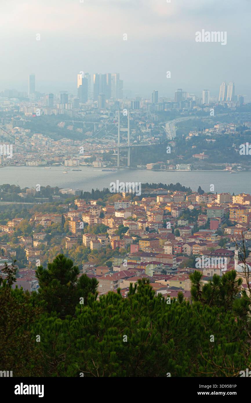 Aerial view of Istanbul, Turkey with cityscape and bridge over water ...