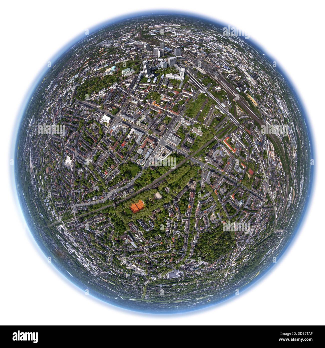 Aerial view, Lippeverband Essen, Emschergenossenschaft, fisheye image ...