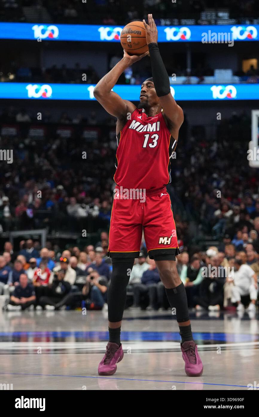 Miami Heat center Bam Adebayo shoots against the Dallas Mavericks
