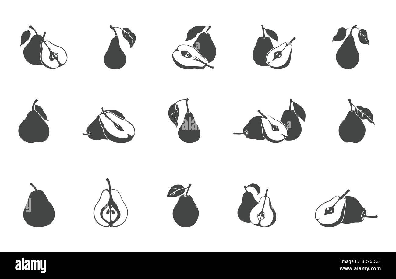 Pear silhouette set, Pear svg, Pear vector, Pear icon set, Pear drawing ...