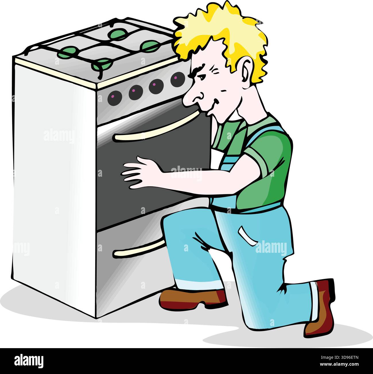 An illustration of a worker with blonde hair, wearing a vest and pants ...