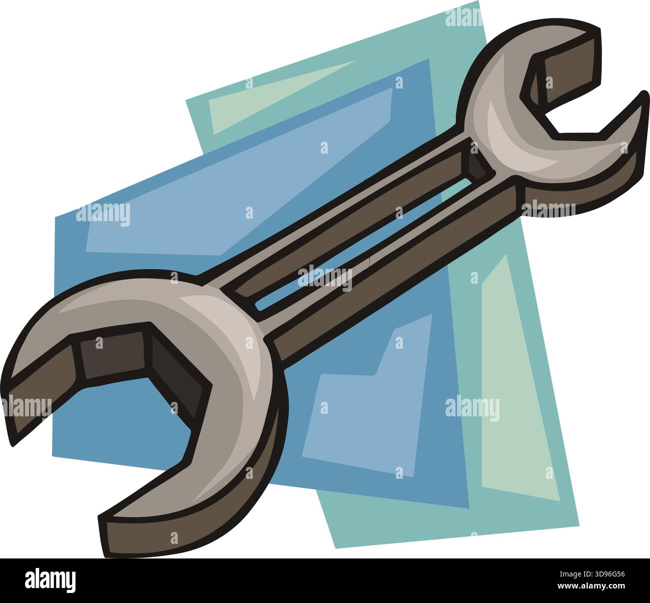 An illustration of a wrench with a double-ended wrench with a gray body and brown handle in a cartoon style Stock Vector