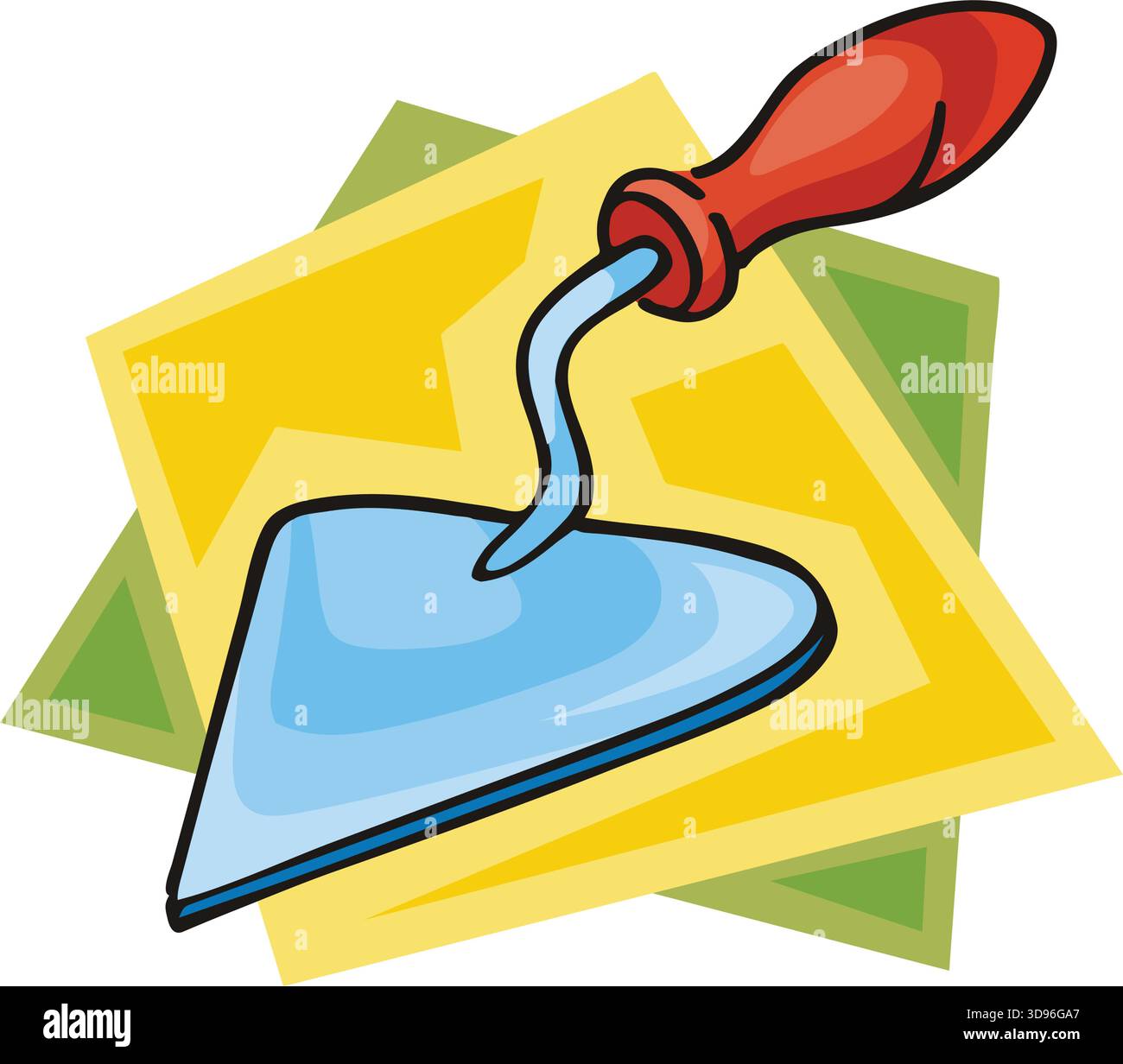 An illustration of a trowel with a blue blade and red handle in a cartoon style Stock Vector