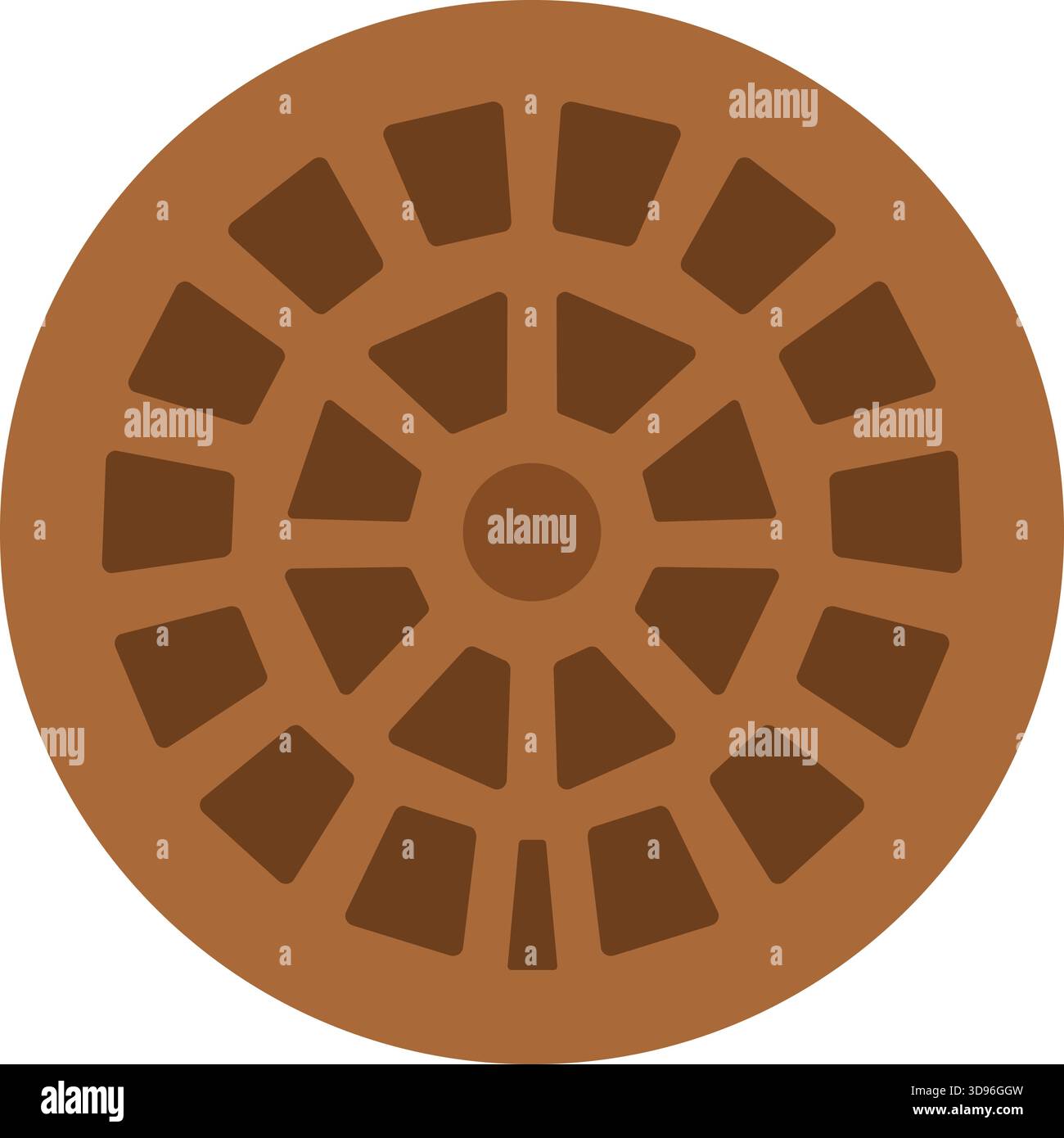 A round manhole cover featuring a bold radial spoke design for traction and identification. Stock Vector
