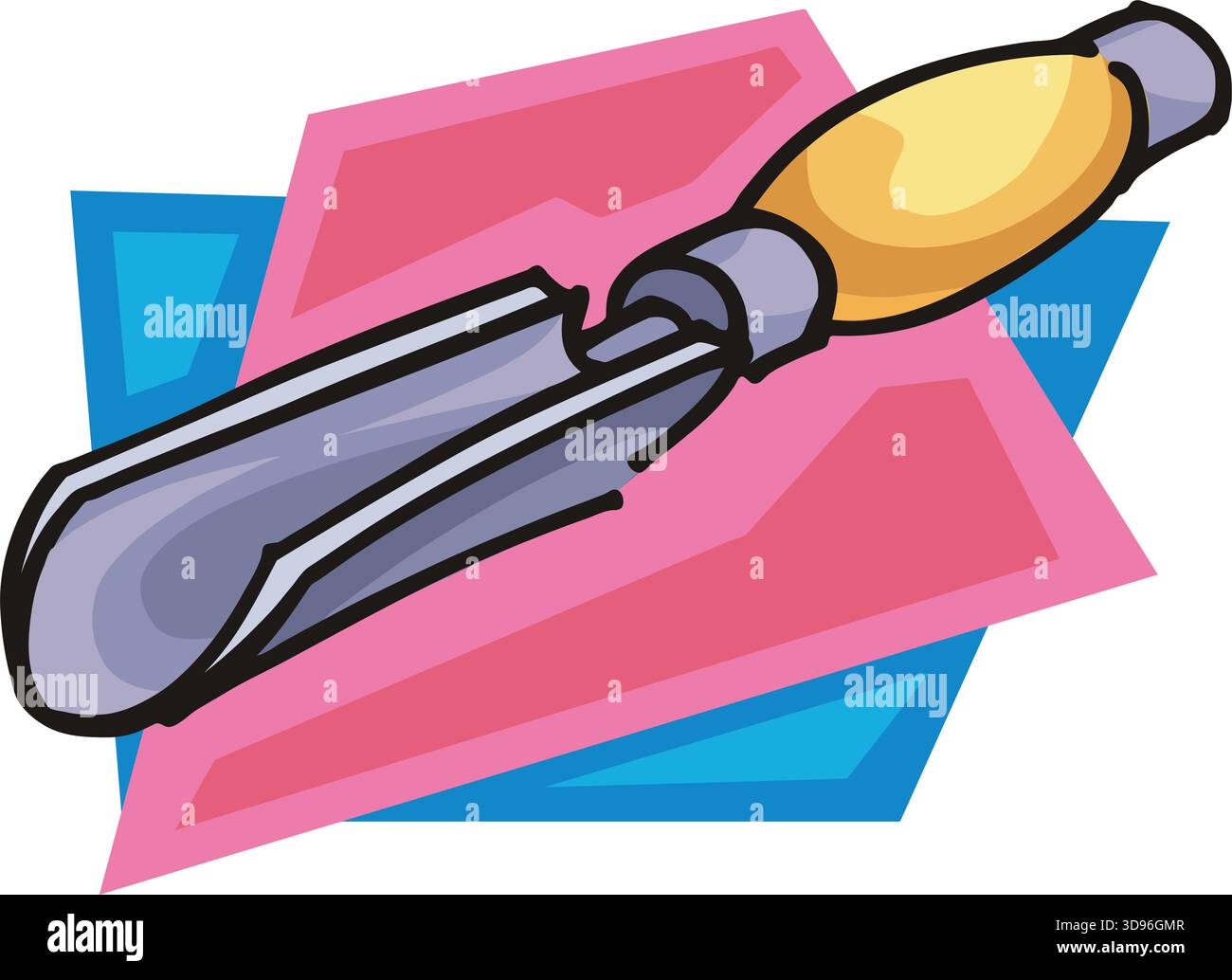 An illustration of a wood chisel with a gray blade and yellow handle in ...