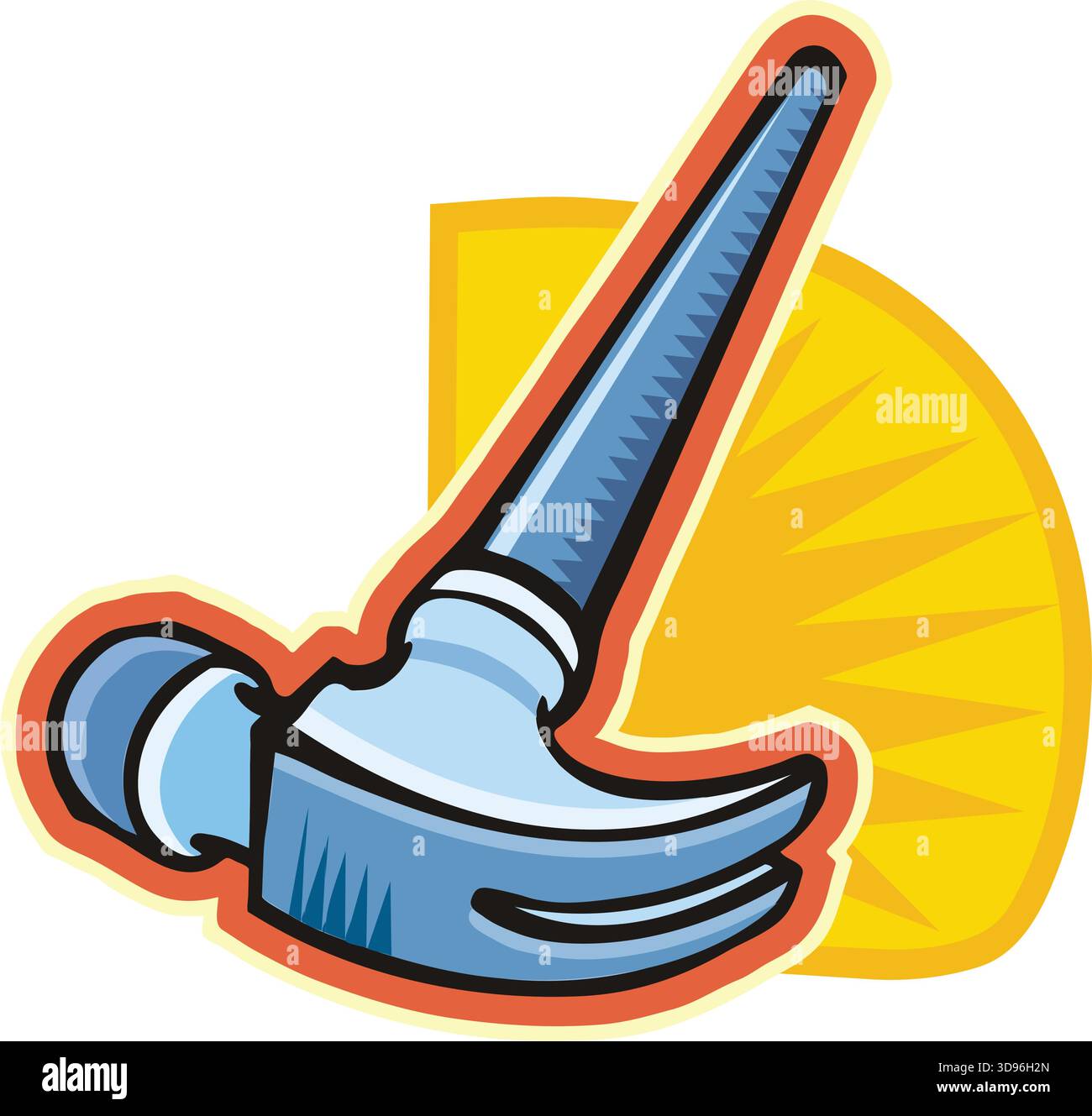 An illustration of a claw hammer with a blue head and handle in a ...