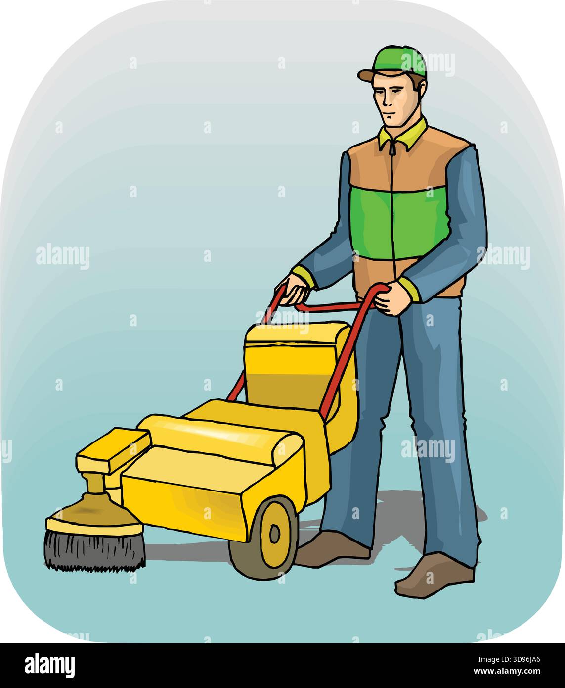 Yellow garbage bin broom Stock Vector Images - Alamy