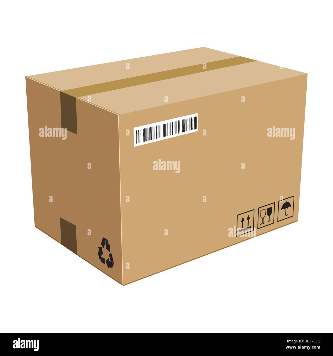 Realistic package box in 3D style on white background Stock Vector