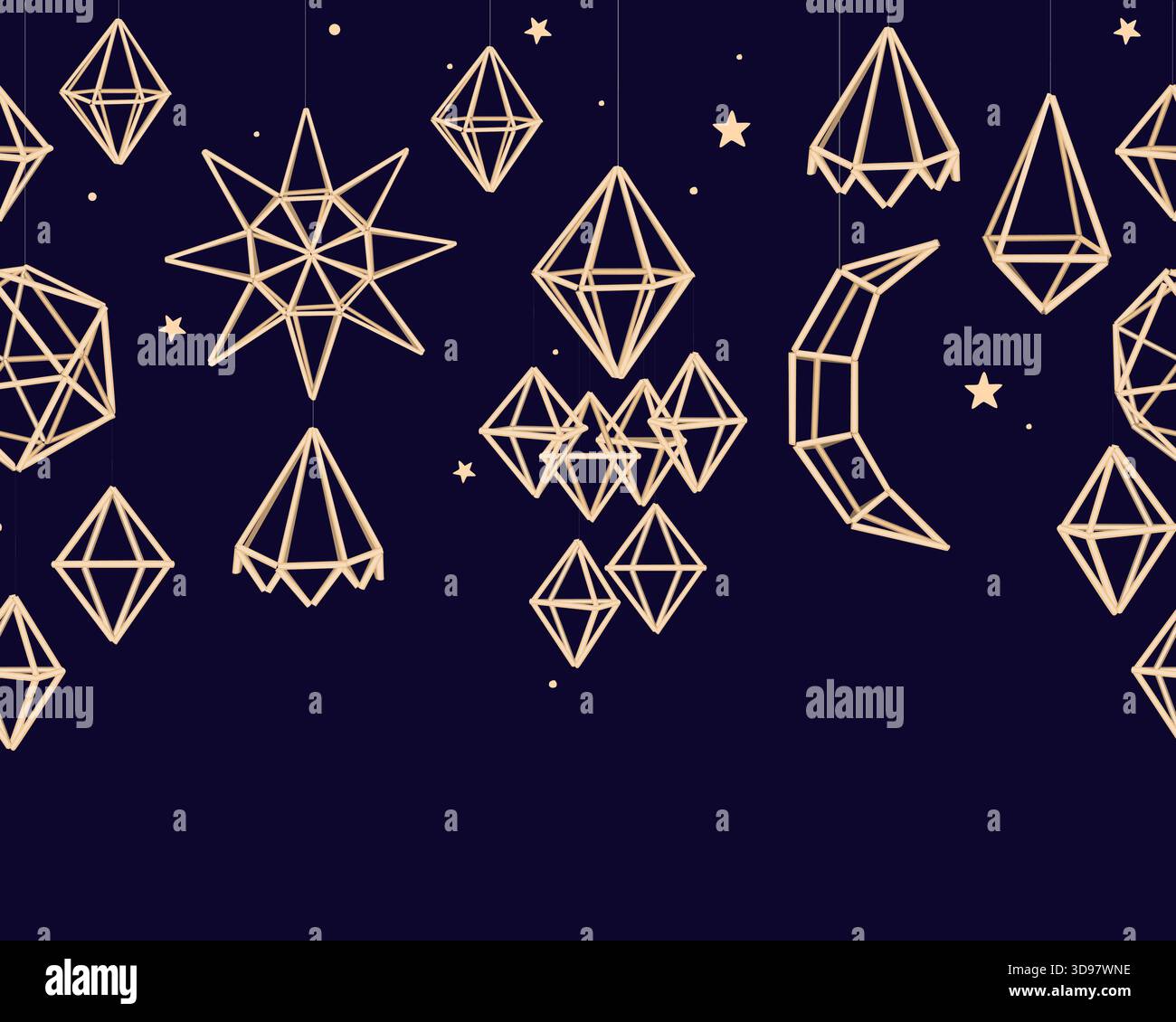 Straw Shape Border Christmas himmeli seamless border. Scandinavian and Ukrainian straw ...
