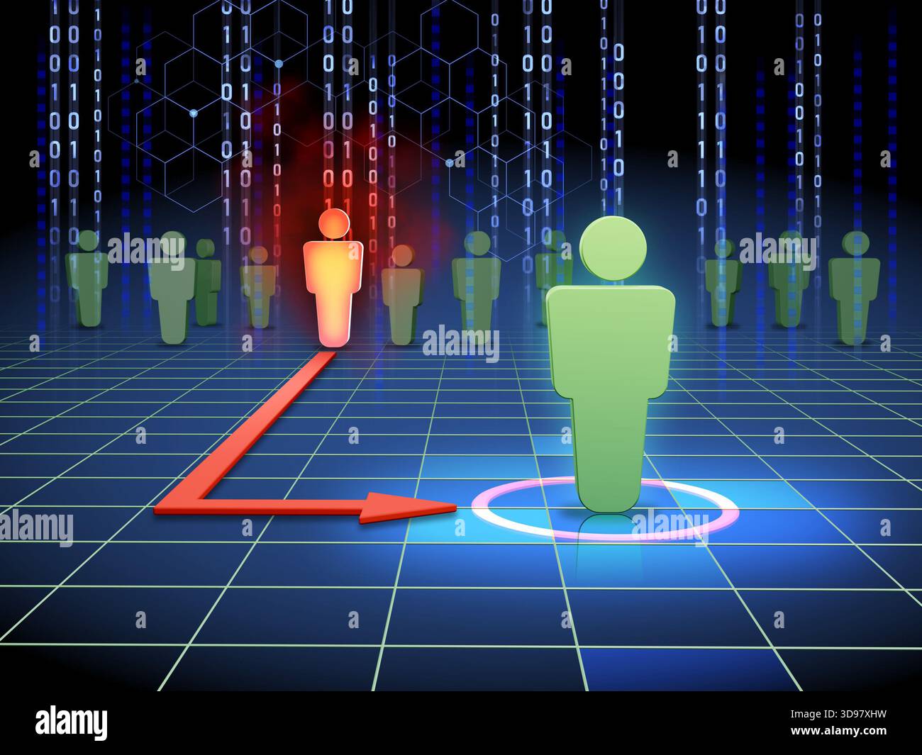 Insider threat attacking its chosen target. Digital illustration, 3D render. Stock Photo
