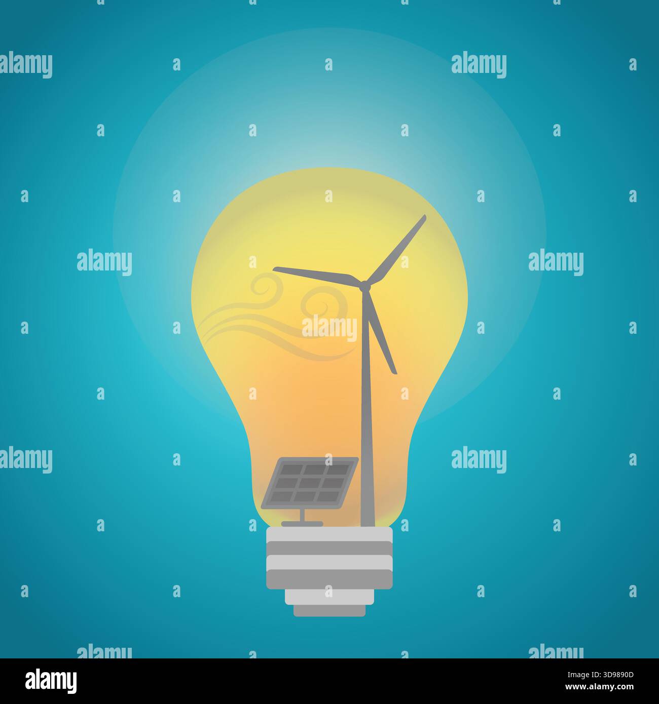 Solar panel and windmill inside lightbulb, renewable energy concept Stock Vector