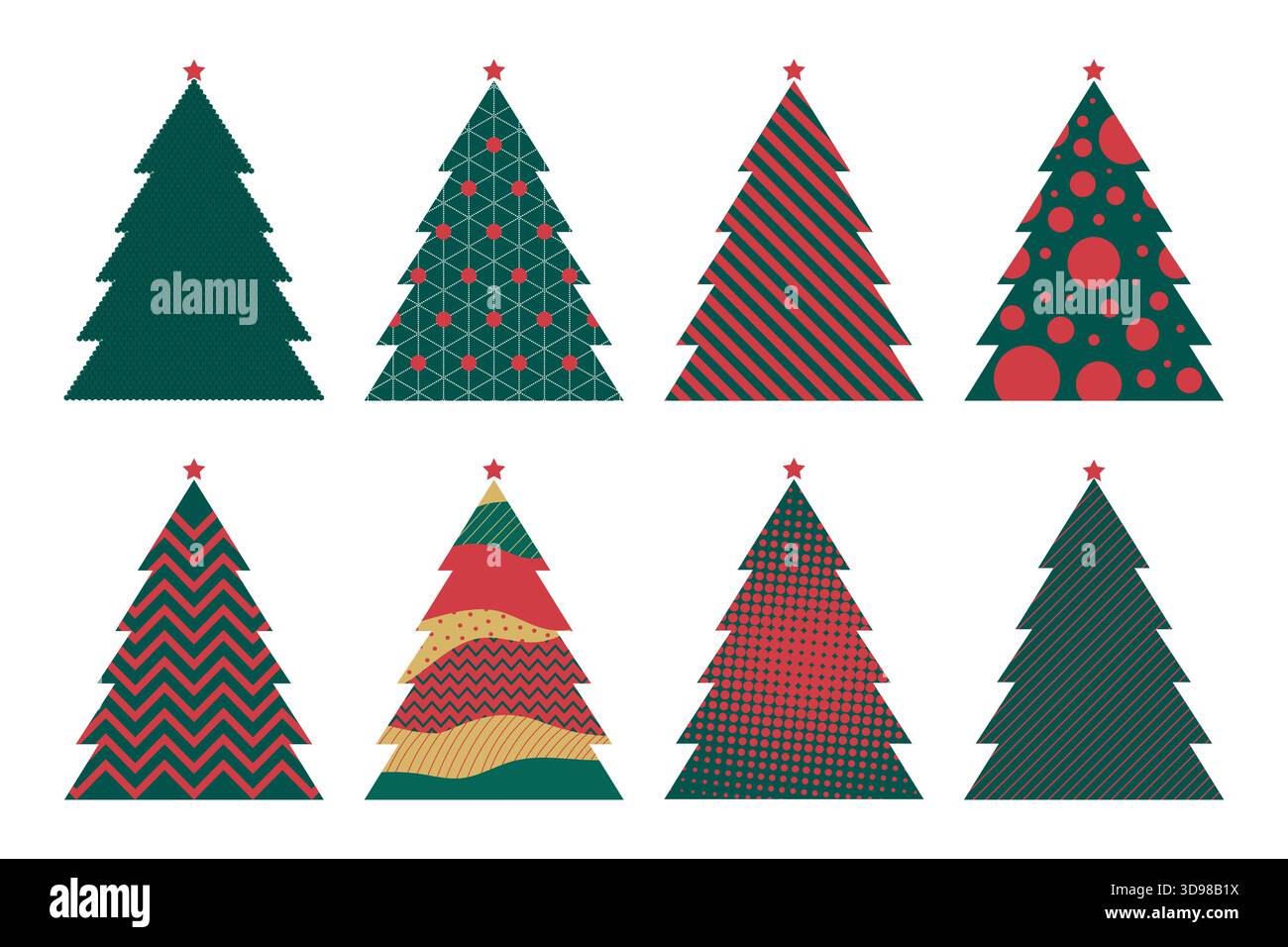 Set of Christmas trees with various geometric patterns. Vector ...