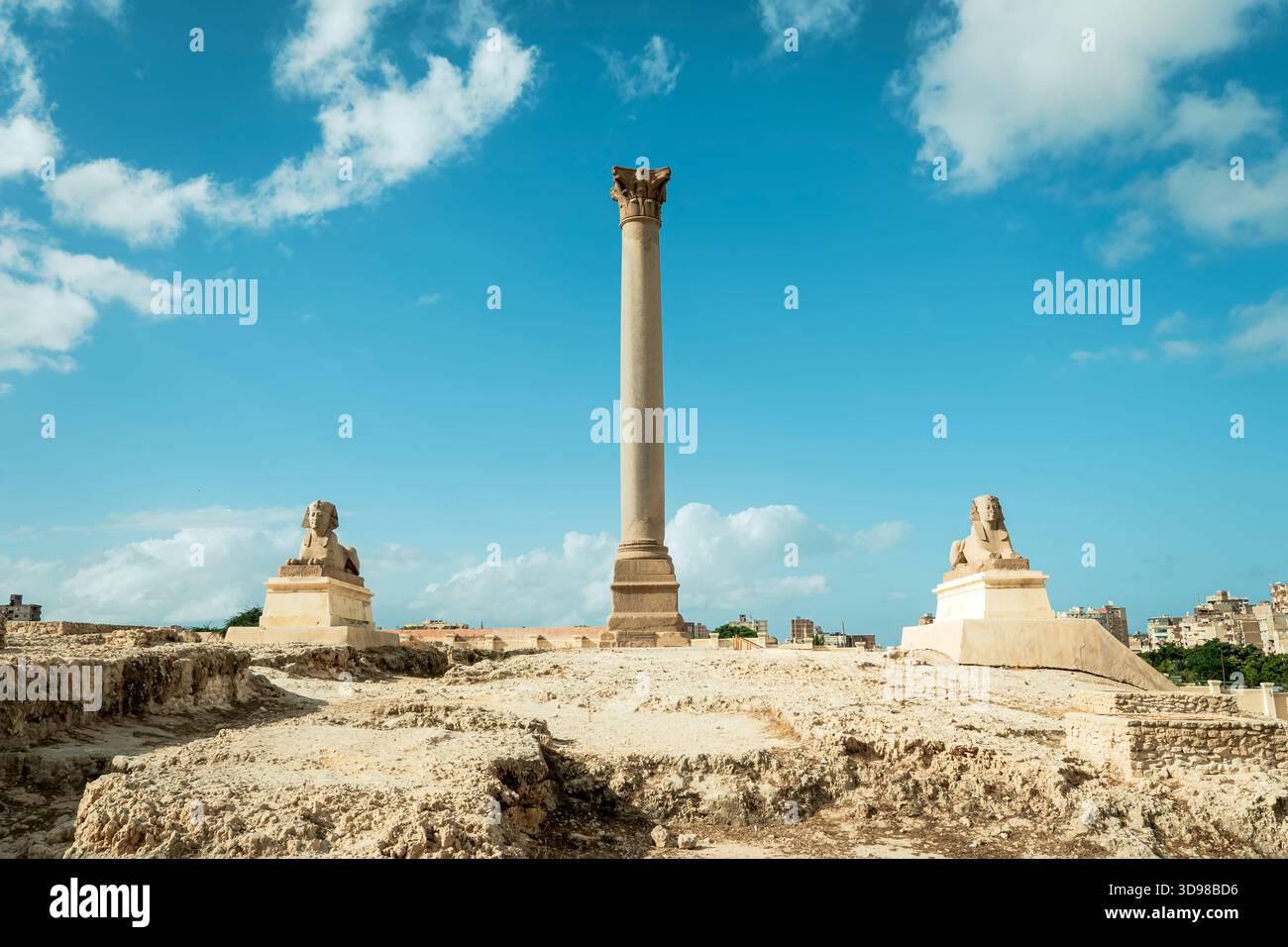 pompey pillar, Ancient column and sphinx on the hill, Alexandria, Egypt ...
