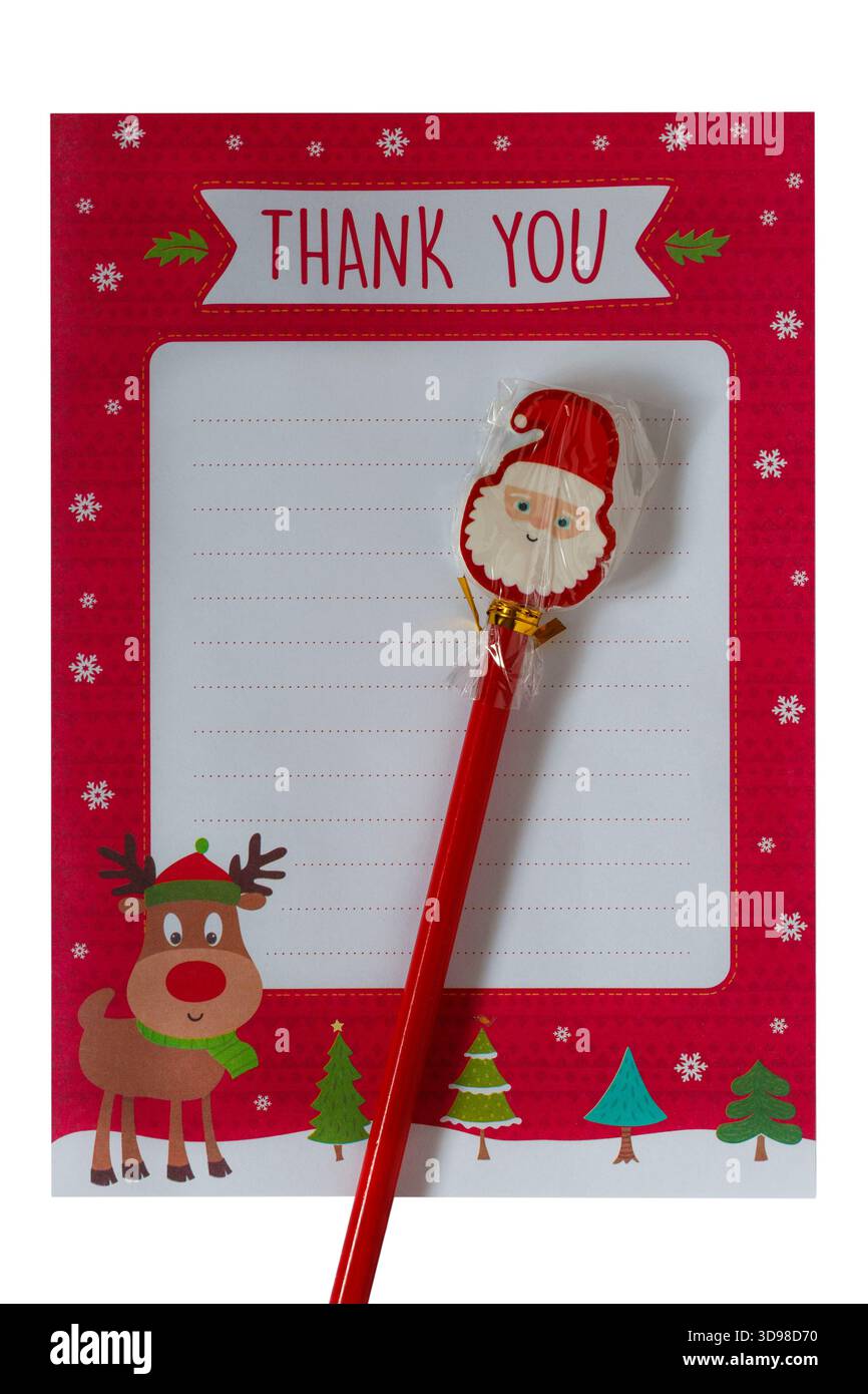 Thank You with Father Christmas pencil, part of Letter to and from Santa Set set on white background Stock Photo