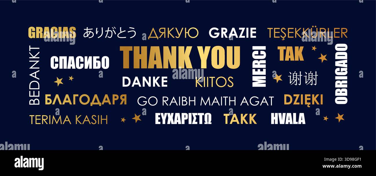 thank you text in different languages vector illustration Stock Vector