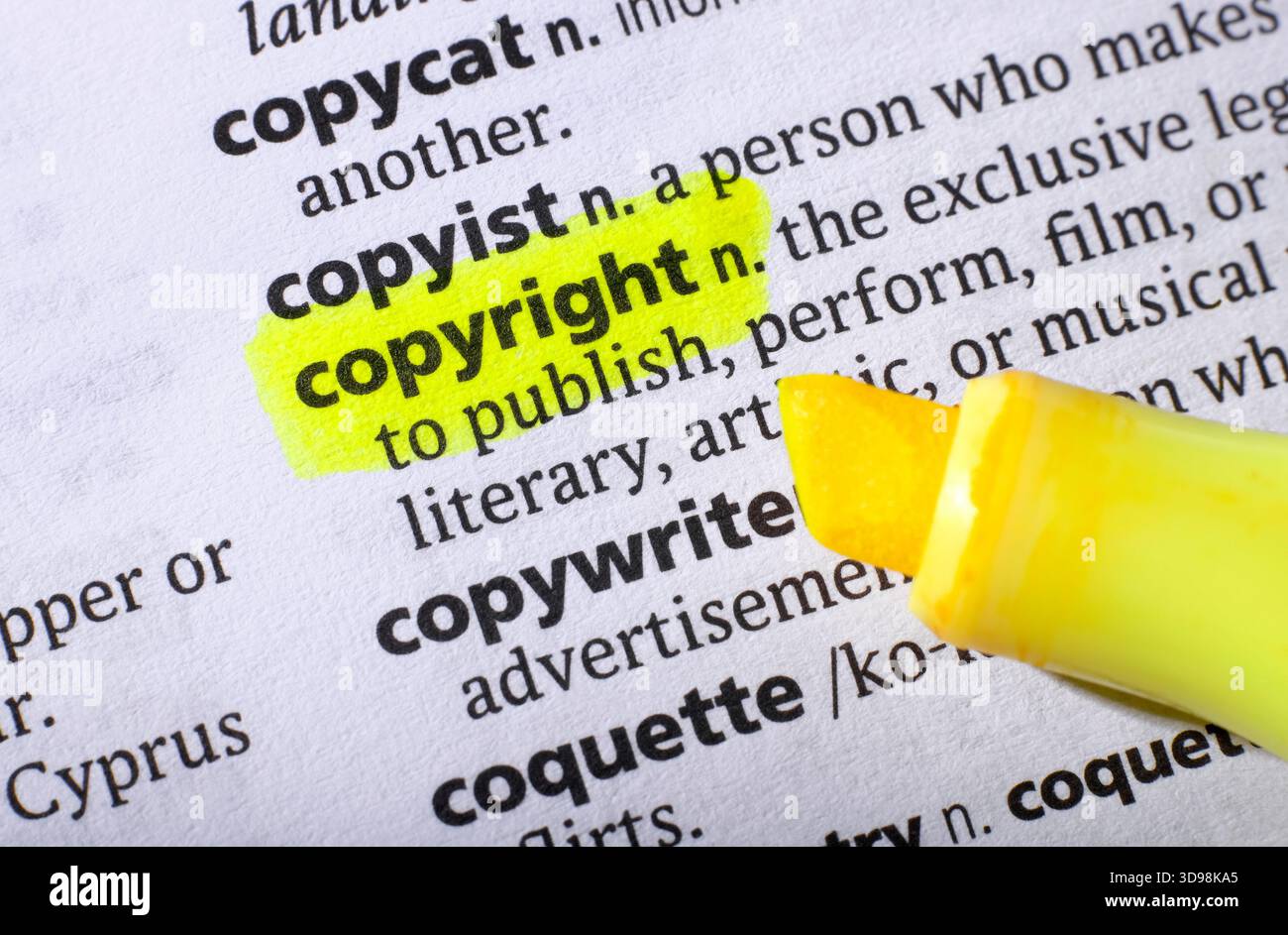 copyright word highlighted in english dictionary Stock Photo