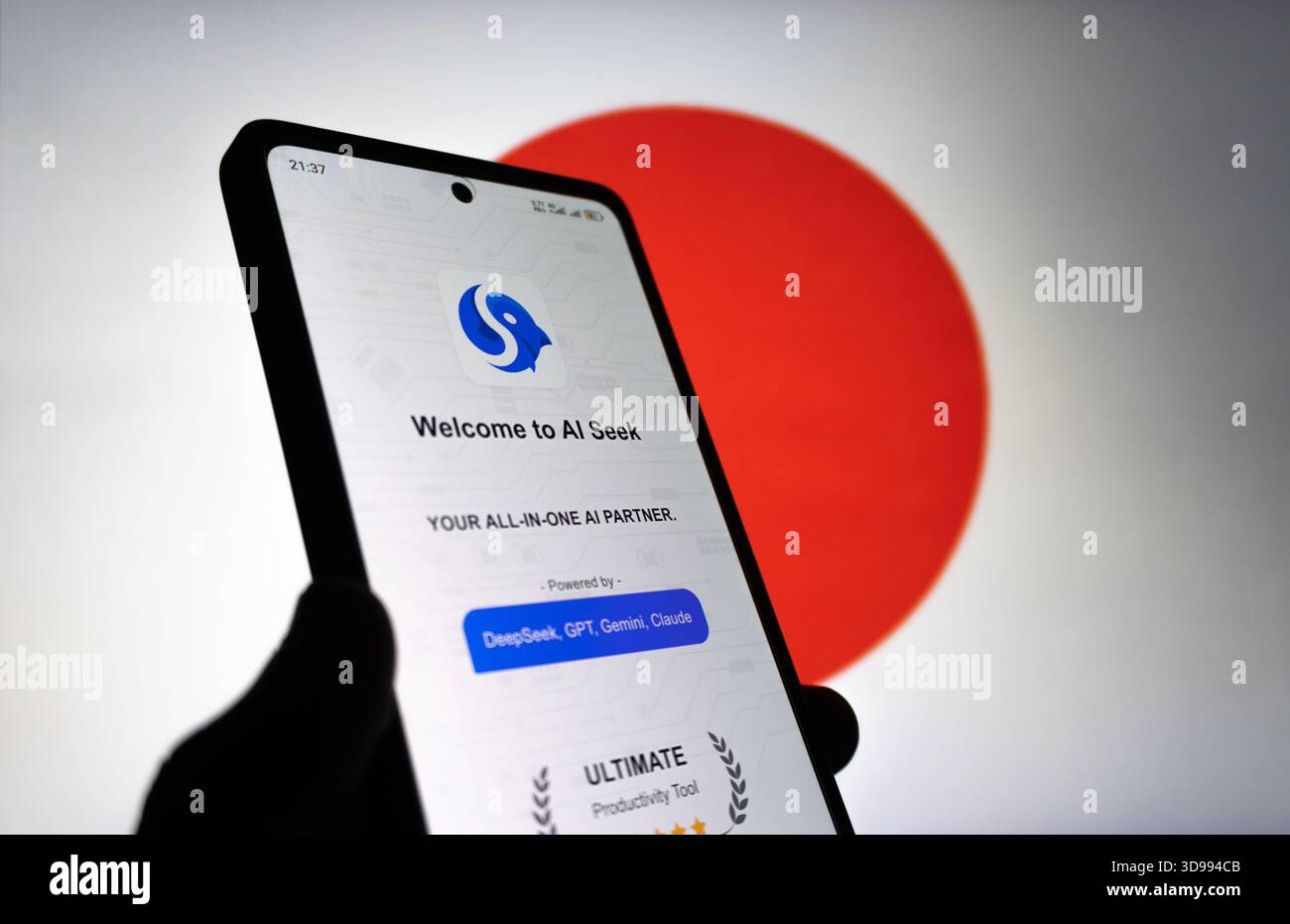 AI Seek interface with the japanese flag Stock Photo