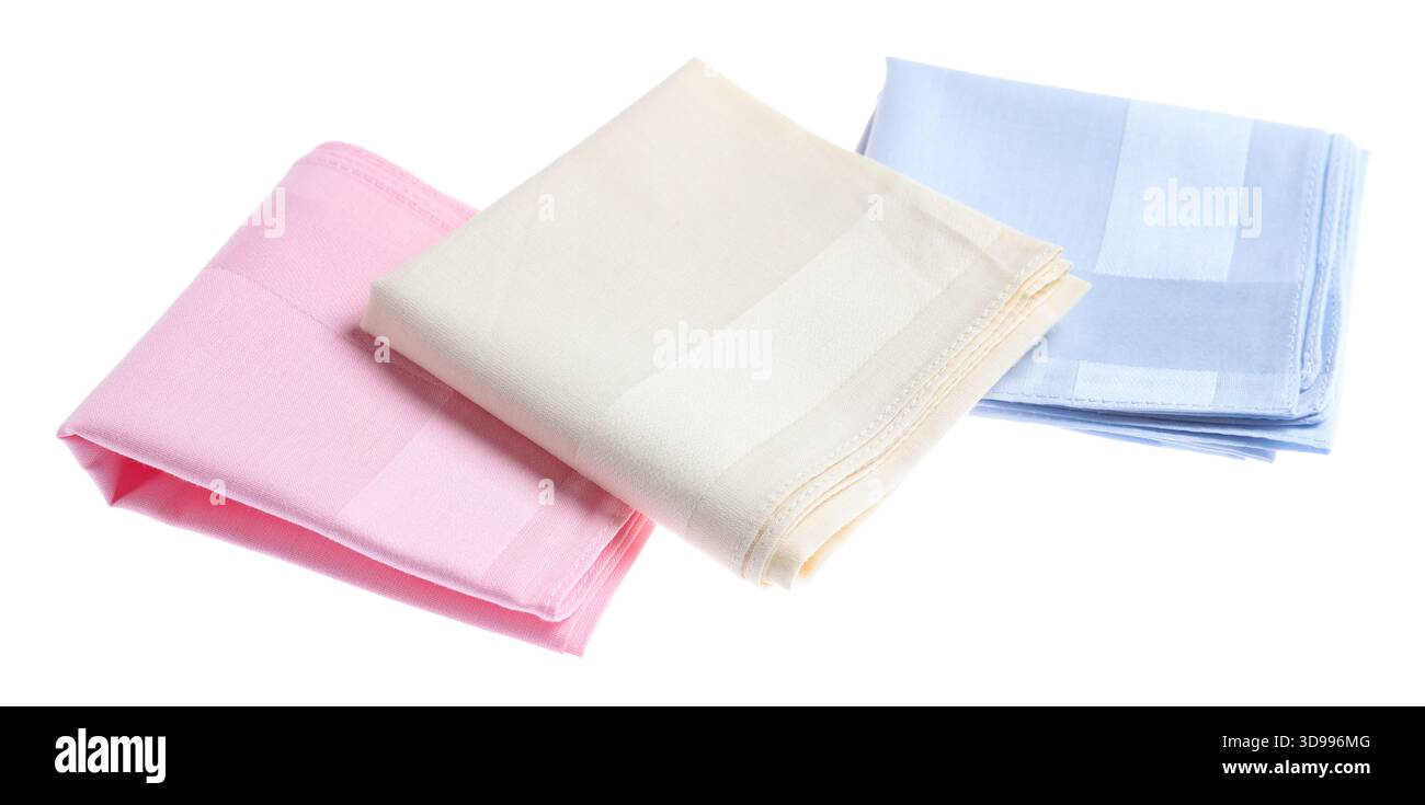 Folded handkerchiefs isolated on white. Stylish accessory Stock Photo