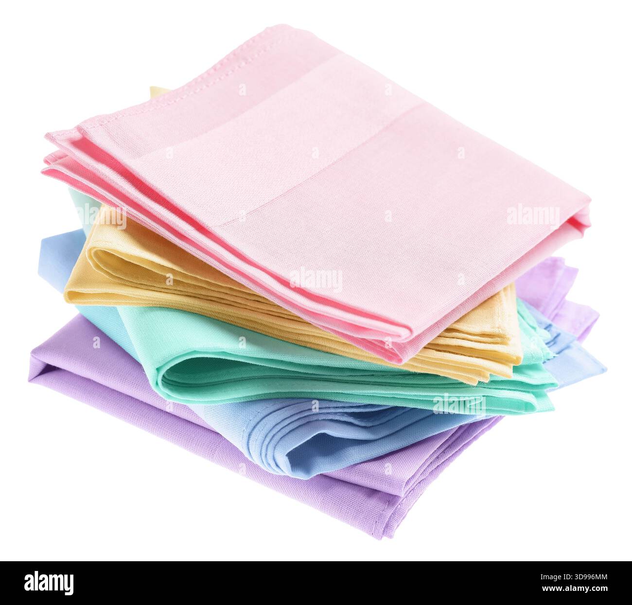 Stack of different stylish handkerchiefs isolated on white Stock Photo