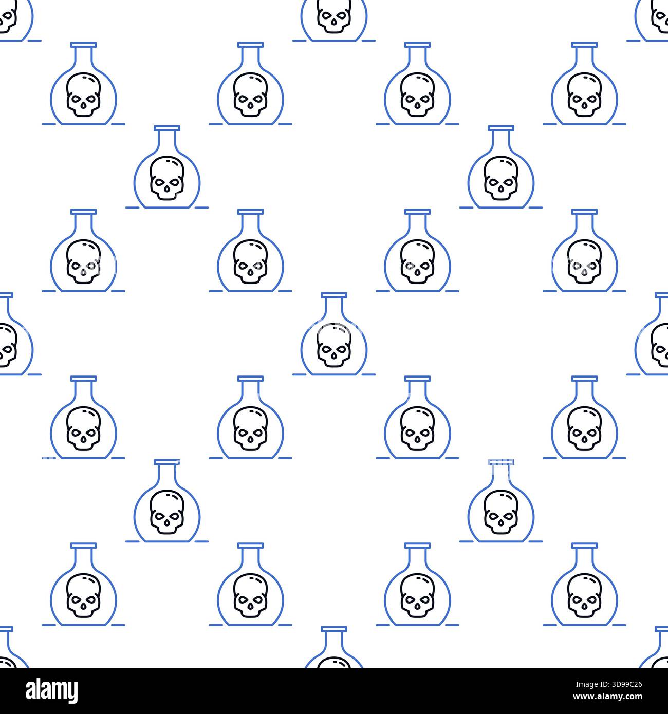 Flask with Skull vector Education concept linear seamless pattern Stock Vector