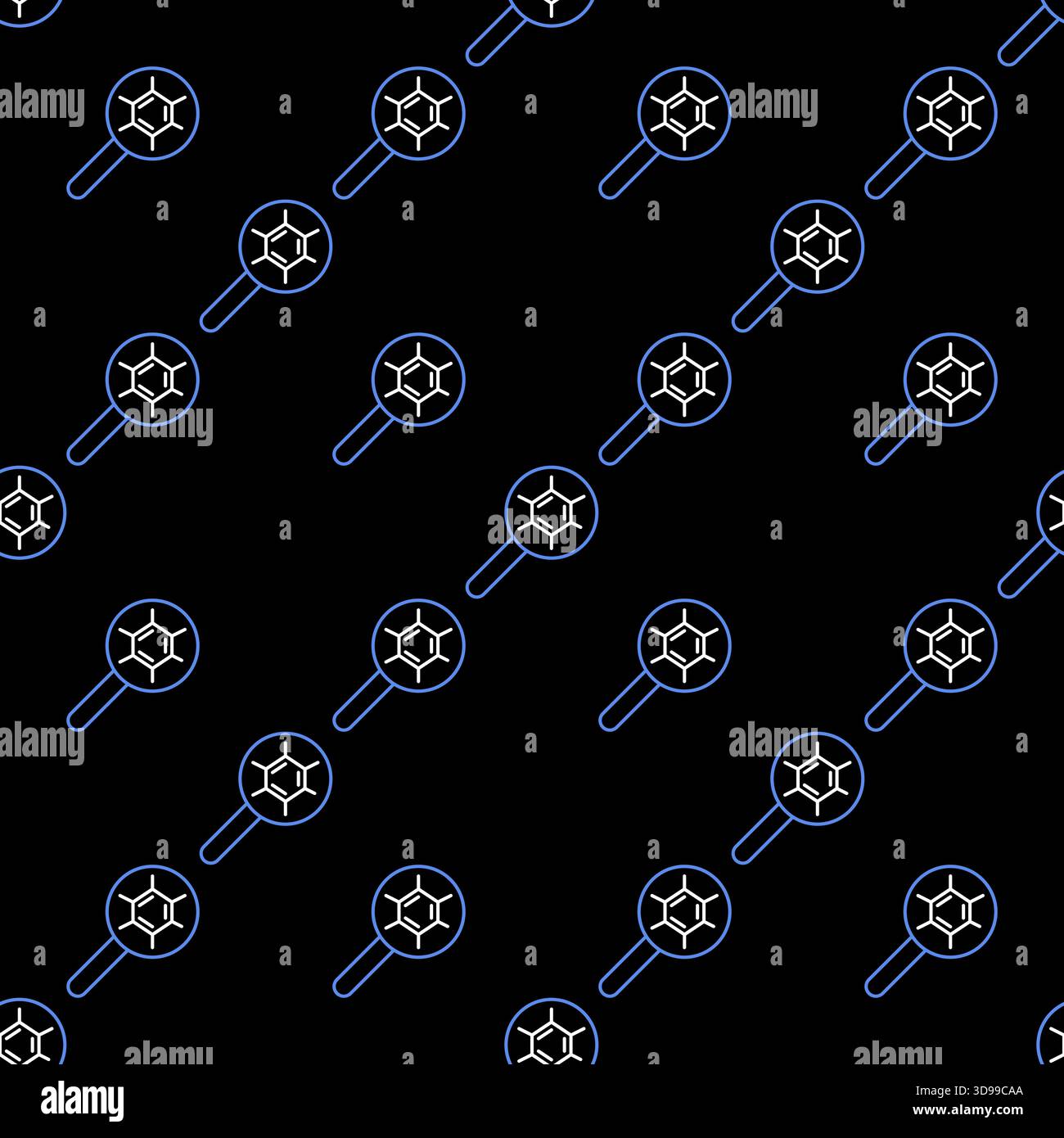 Magnifier with Chemistry molecular formula vector Chemistry concept thin line seamless pattern Stock Vector