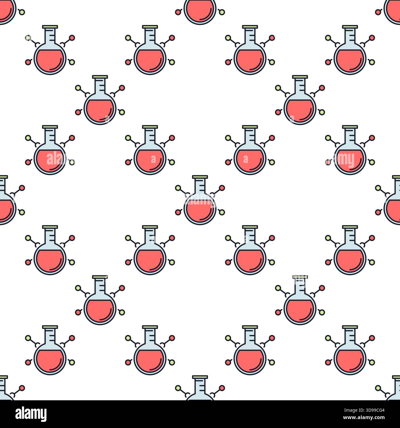 Round Flask and molecular formula vector Education concept colored seamless pattern Stock Vector