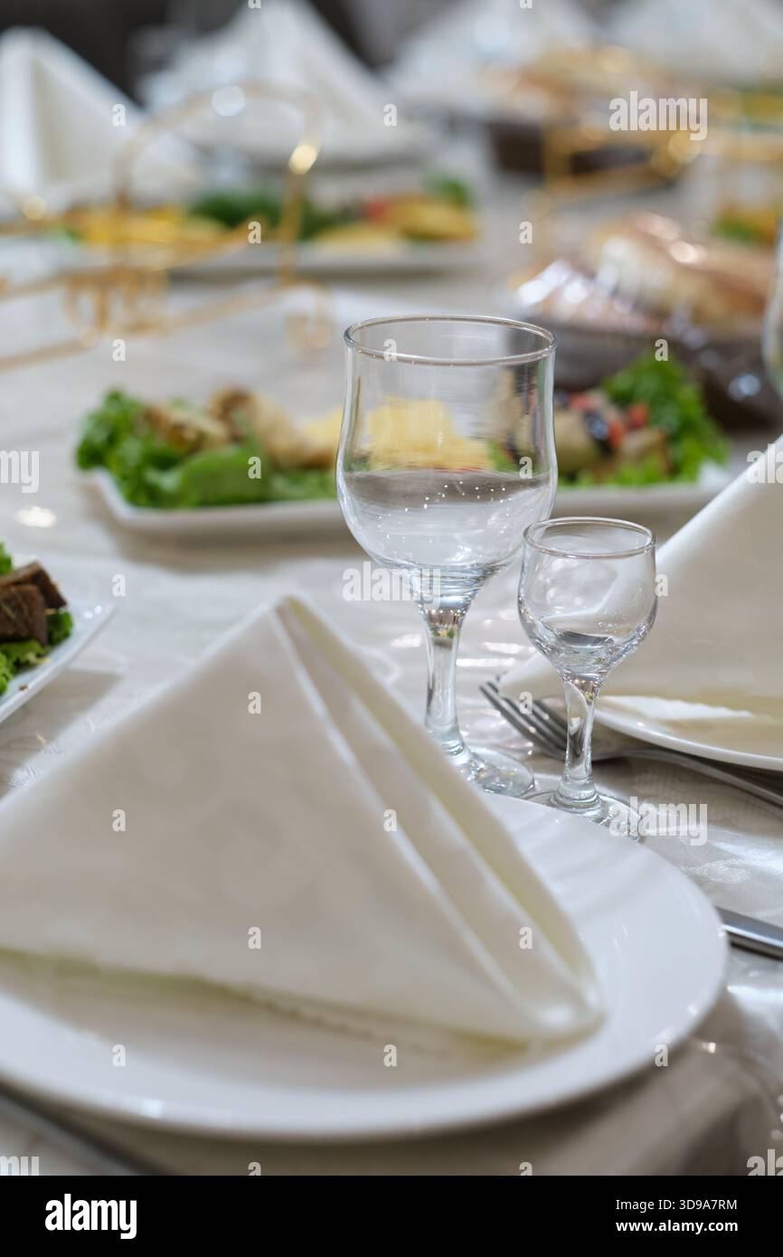 Table set for wedding or another catered event dinner Stock Photo