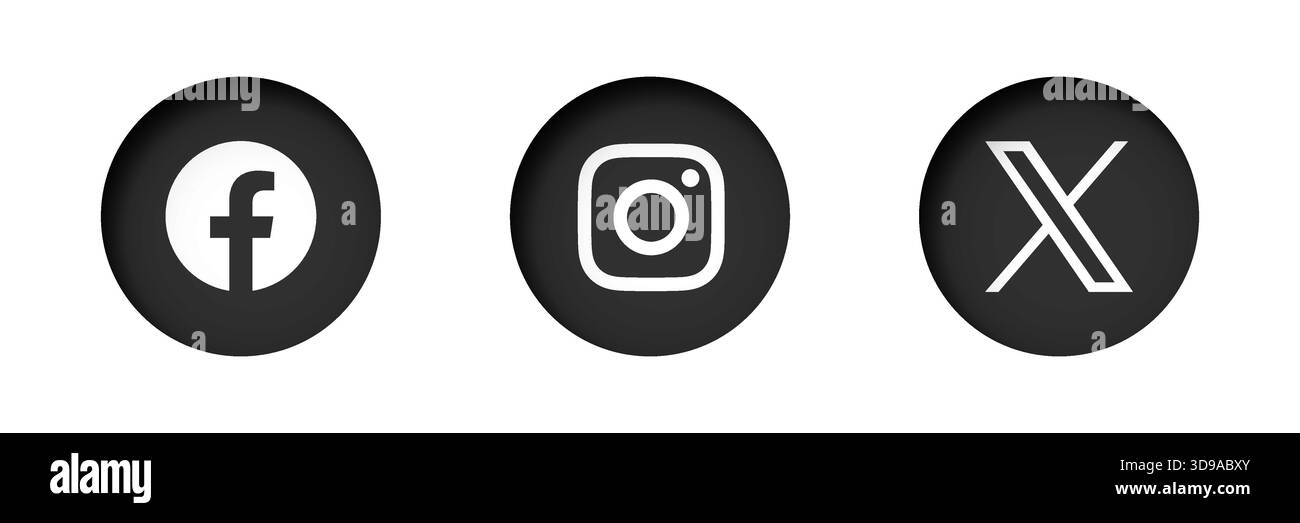 Social media app icon set. Facebook, Instagram and X, former Twitter ...
