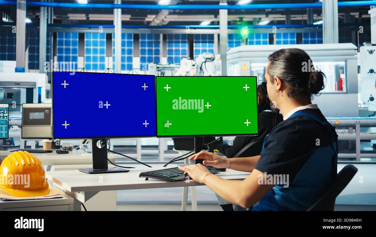 Solar panels plant expert using isolated screen PC to develop new ...