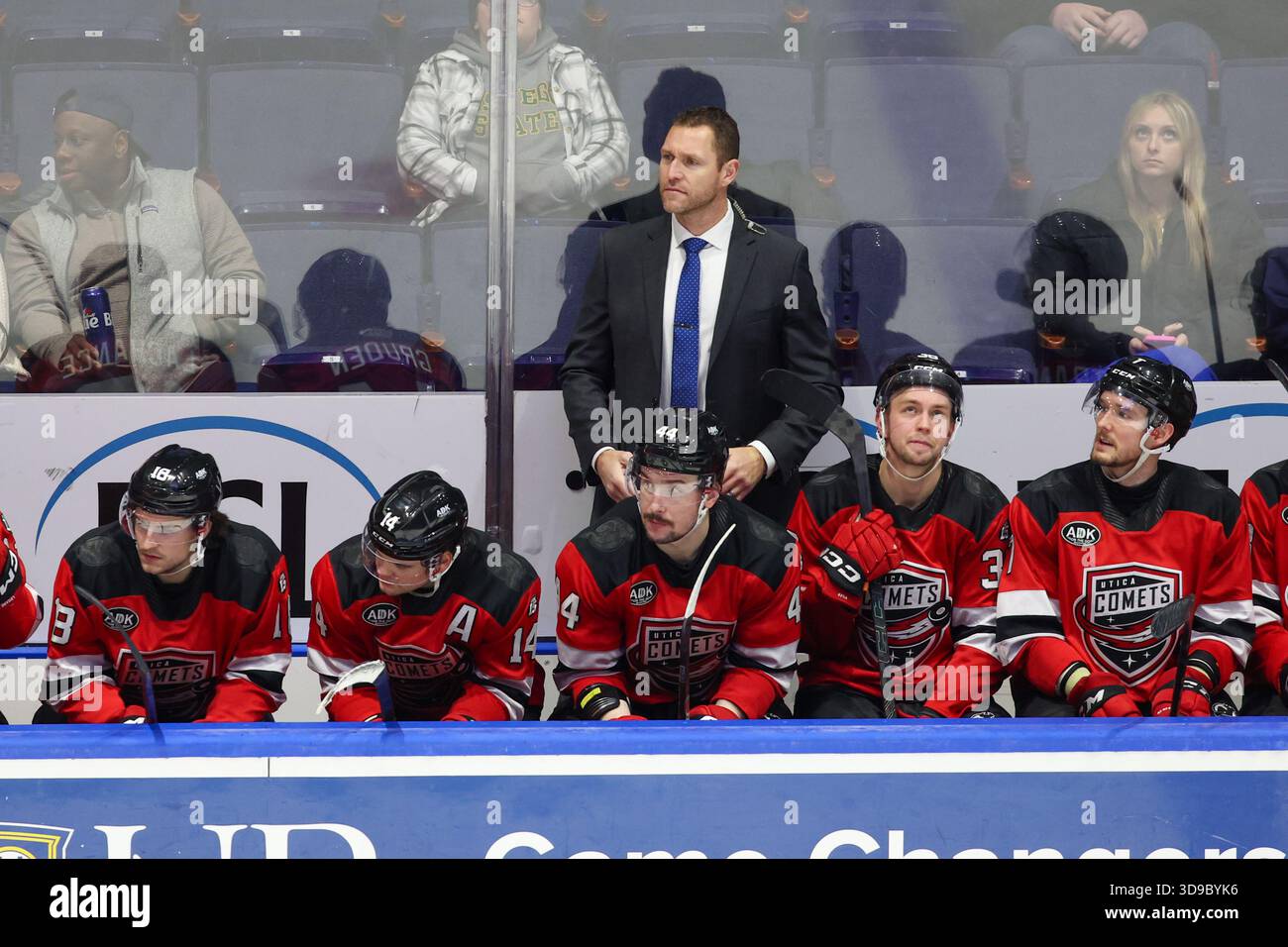 December 3rd 2025: Utica Comets coach Matt Carkner looks on in the ...