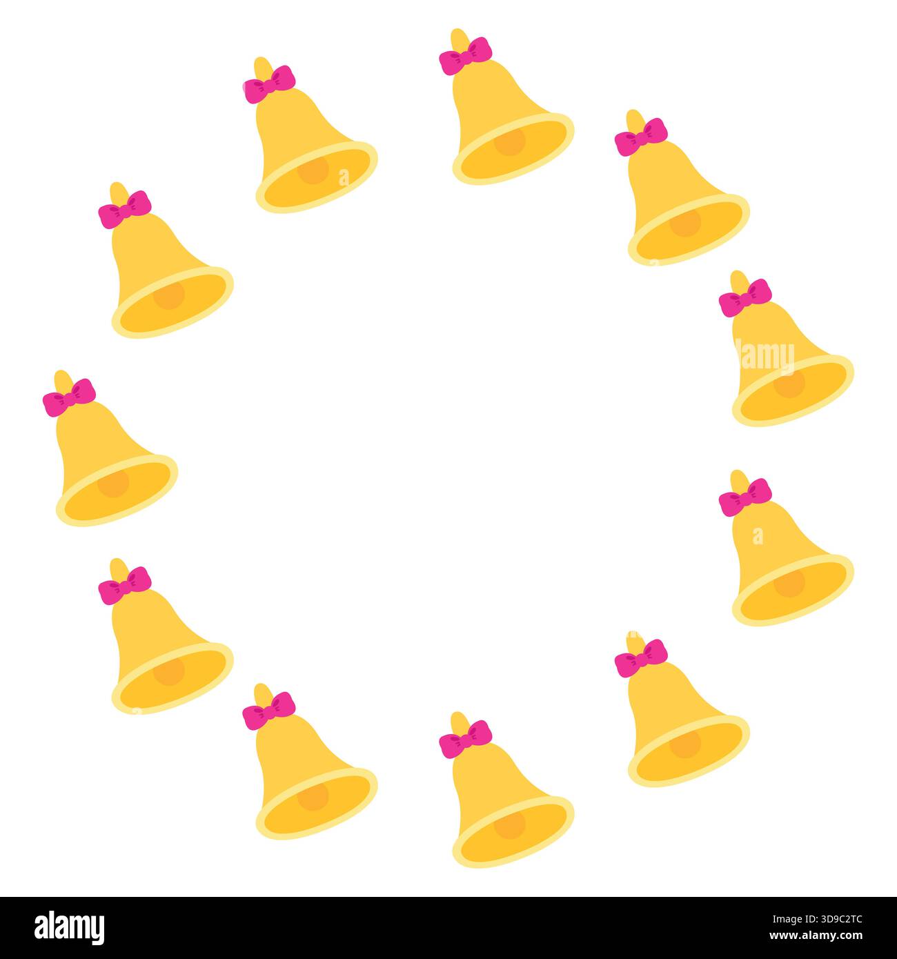 Round frame with cute bells. Isolated white background. Simple flat vector illustration. Stock Vector
