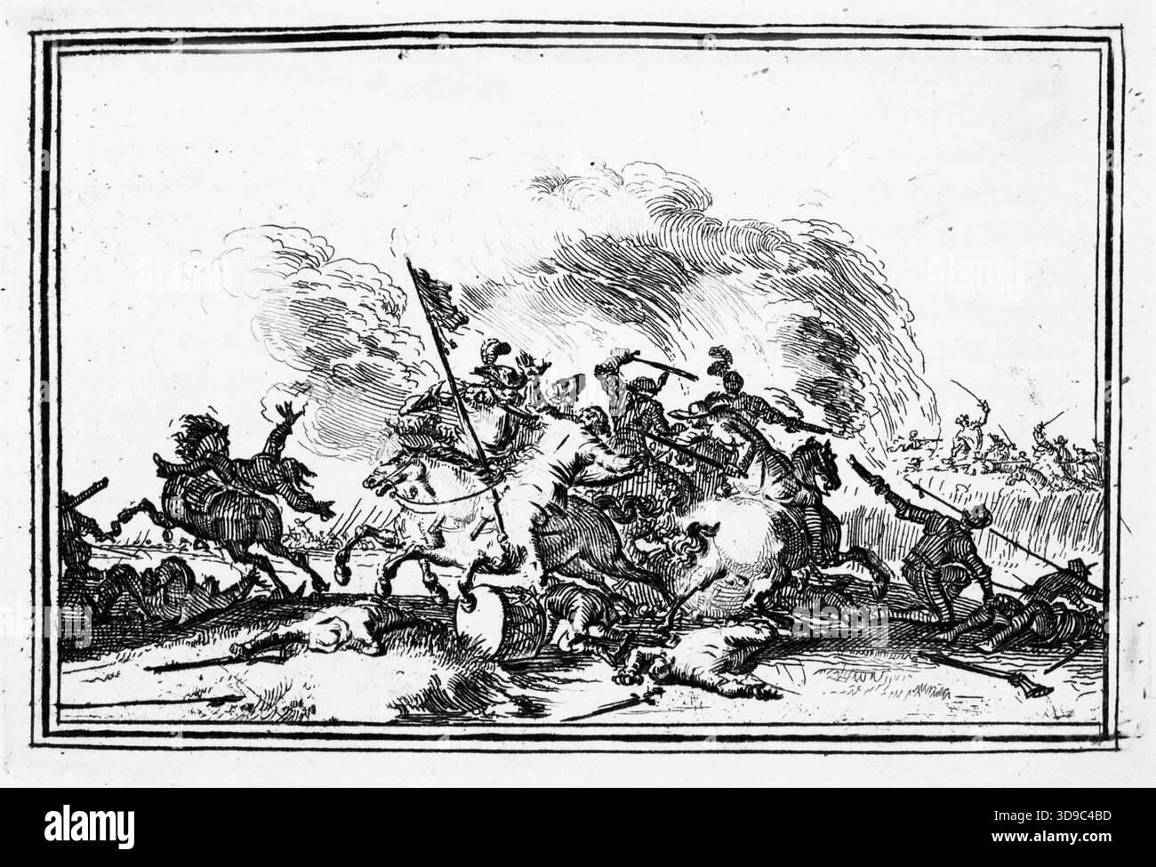Engraving of a 17th century battle scene, extracted from The Labors of ...