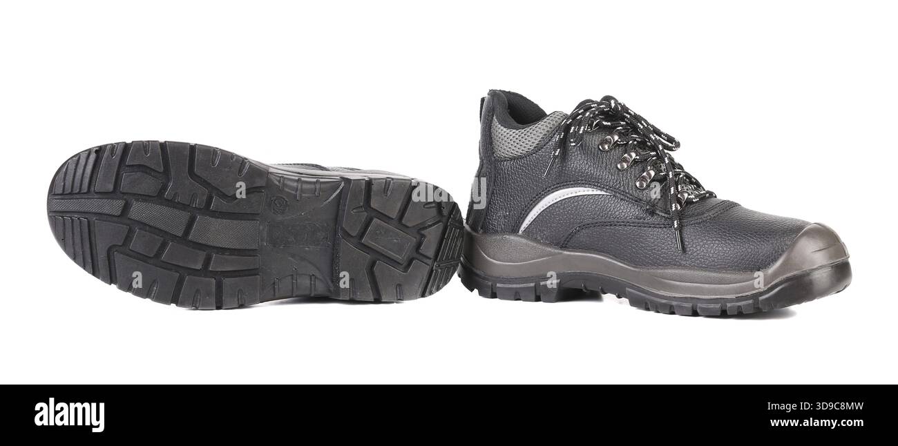Working boots of black color. Isolated on white background Stock Photo ...
