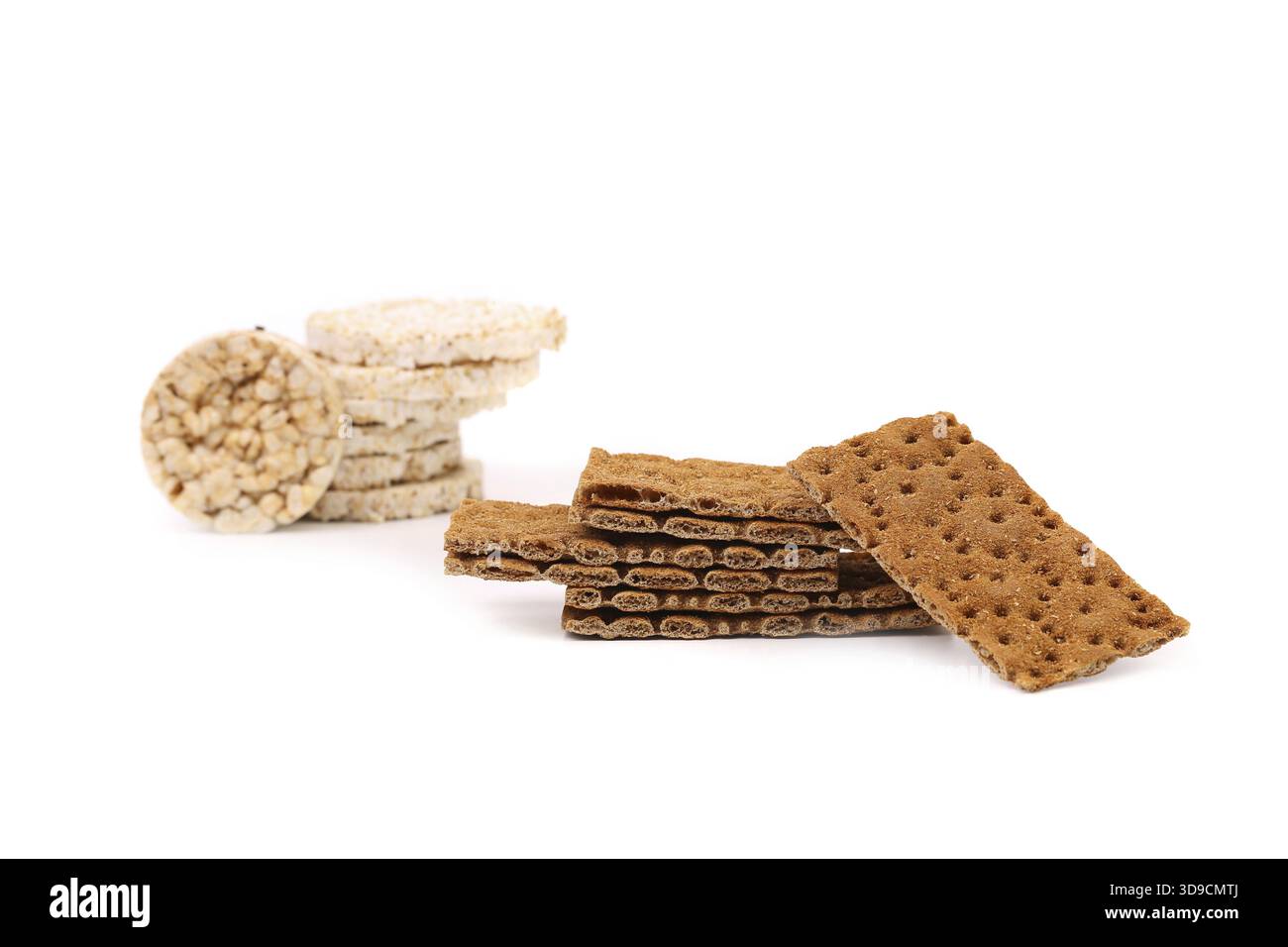 Composition of corn cracker and bread crisps Stock Photo