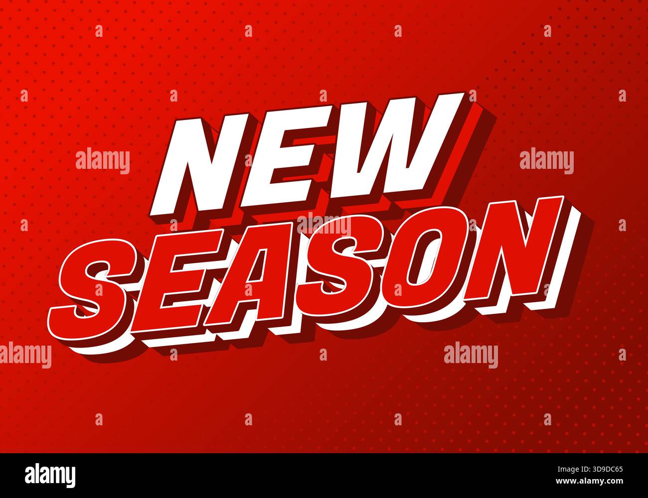 Bold red and white text reading New Season on a red background. - Stock Image