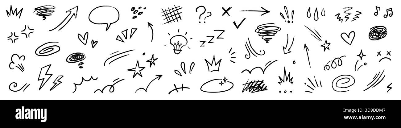 Line hand drawn chalk star, comic expression elements. Hand drawn cute ...
