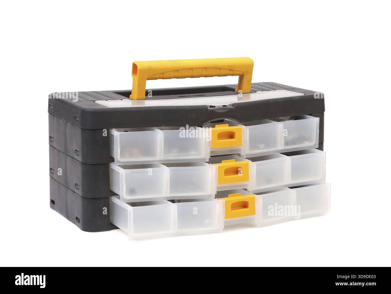 Black plastic tool box. Isolated on white background Stock Photo - Alamy