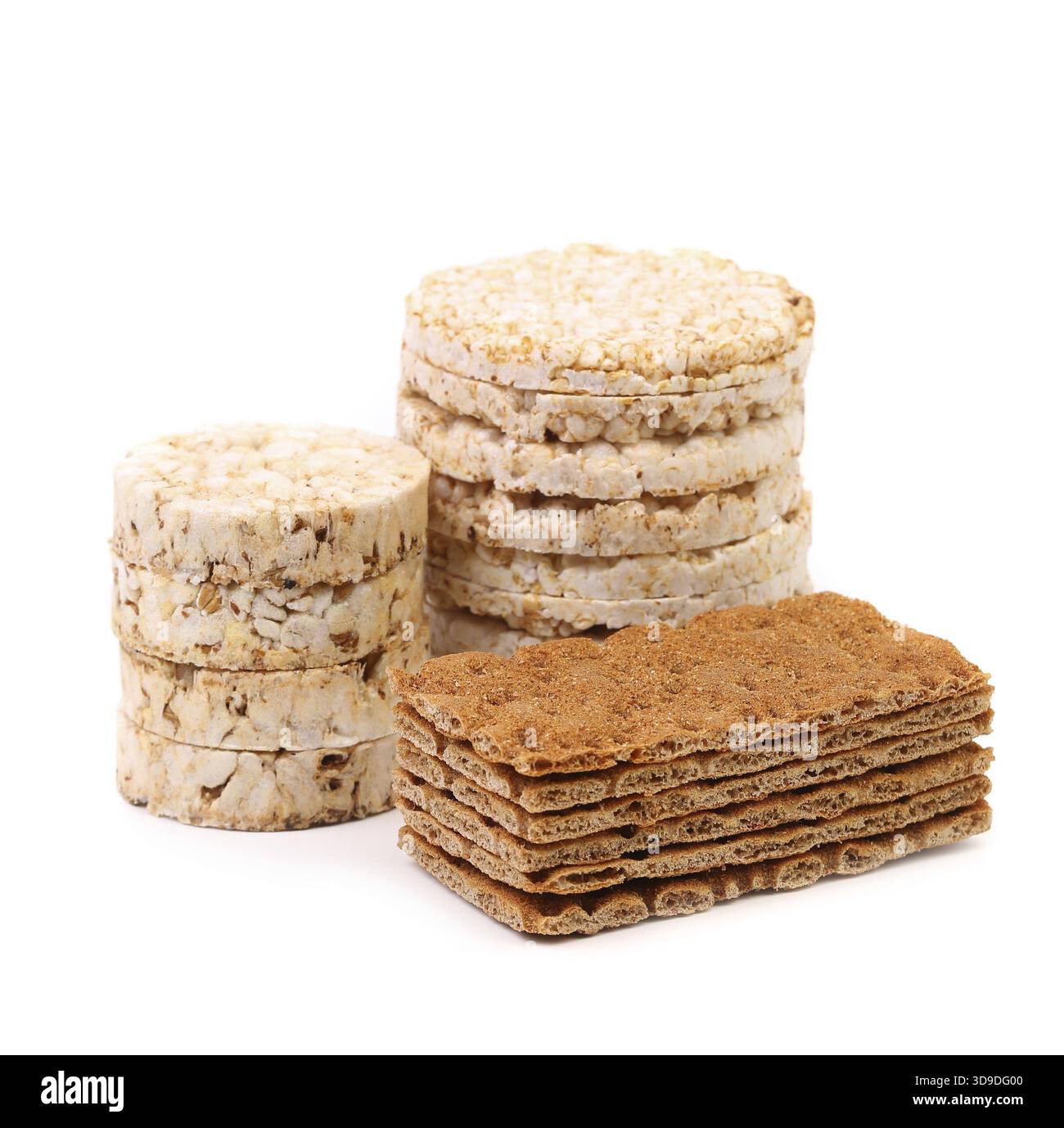 Composition of corn cracker and bread crisps Stock Photo