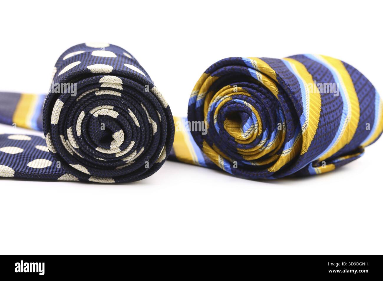 Bright rolled ties. Isolated on a white background Stock Photo
